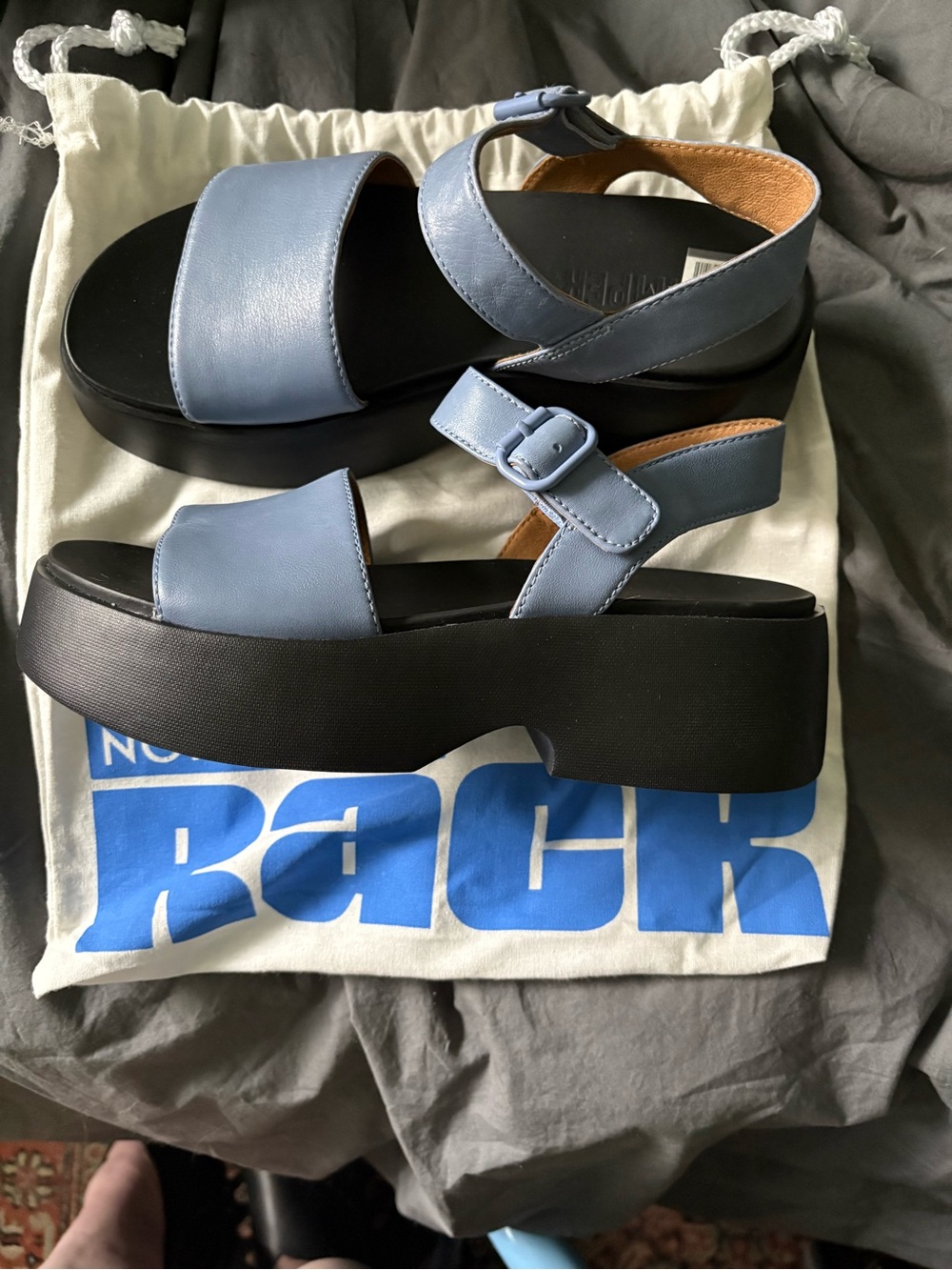 Camper Light Blue Leather Strap Platform Sandals - Picture 2 of 4